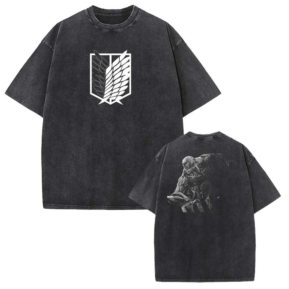 Anime Attack On Titan The Armored Titan Reiner Braun Tshirt Men Women Retro Washed T-shirts Manga Cotton T Shirt Harajuku Tops