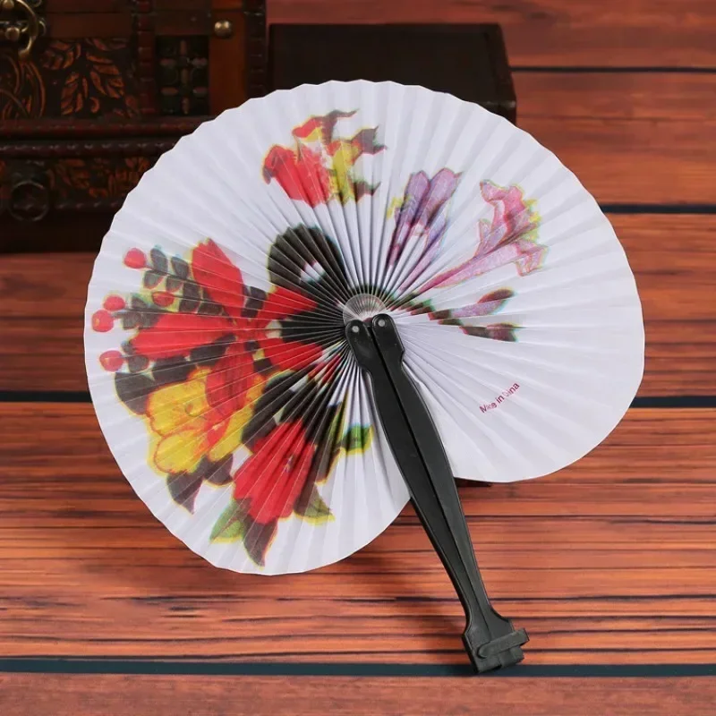 1pc Random Chinese Style Foldable Paper Fan Retro Windmill Small Round Paper Color Decor Paper Fans Party Hand Gift Printed