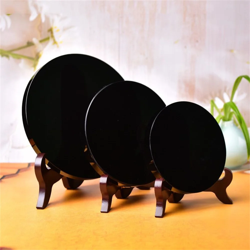 Natural Obsidian Disc Quartz Crystal Mineral Divination Mirror Feng Shui Mirror Home Demagnetization Decoration Meditation Gem