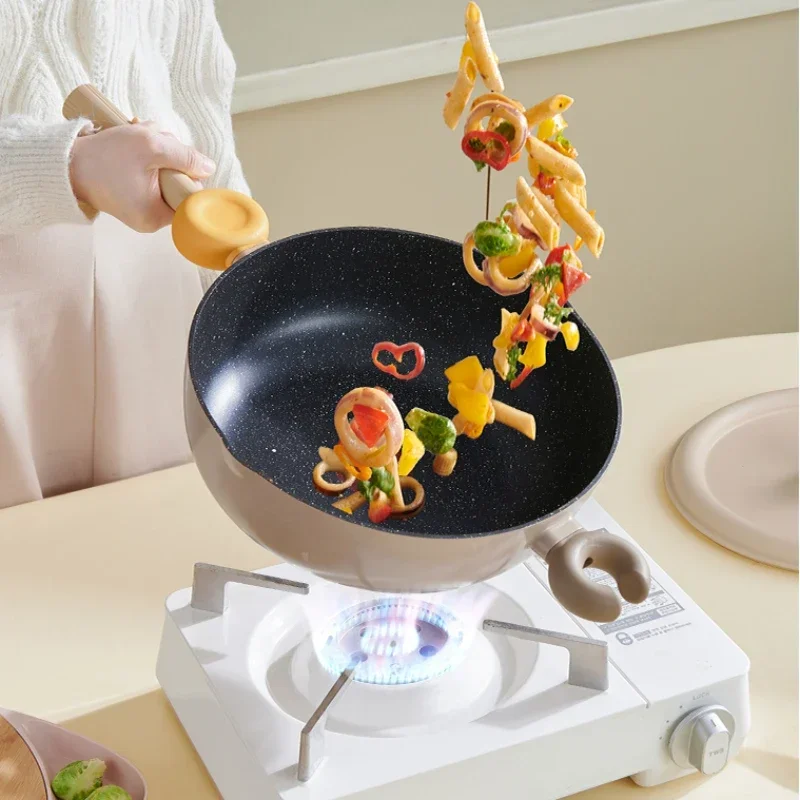 Detachable Handle Non-Stick Wok, Visible Temperature Change Cooking Pan, Multifunctional Two-way Diversion Wok, Uniform Heating.