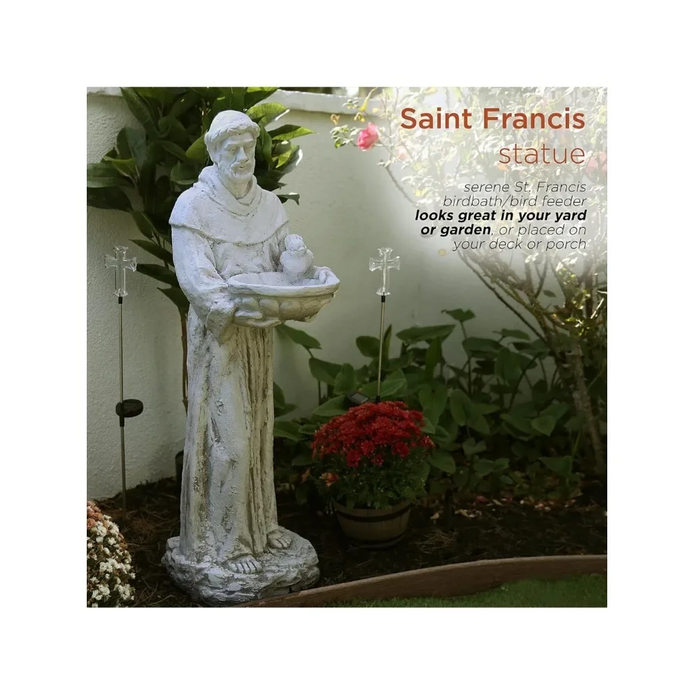 2024 ใหม่ 45 "สูงกลางแจ้ง Saint Francis Birdbath รูปปั้น YARD Art ตกแต่ง,สีเทาอ่อน