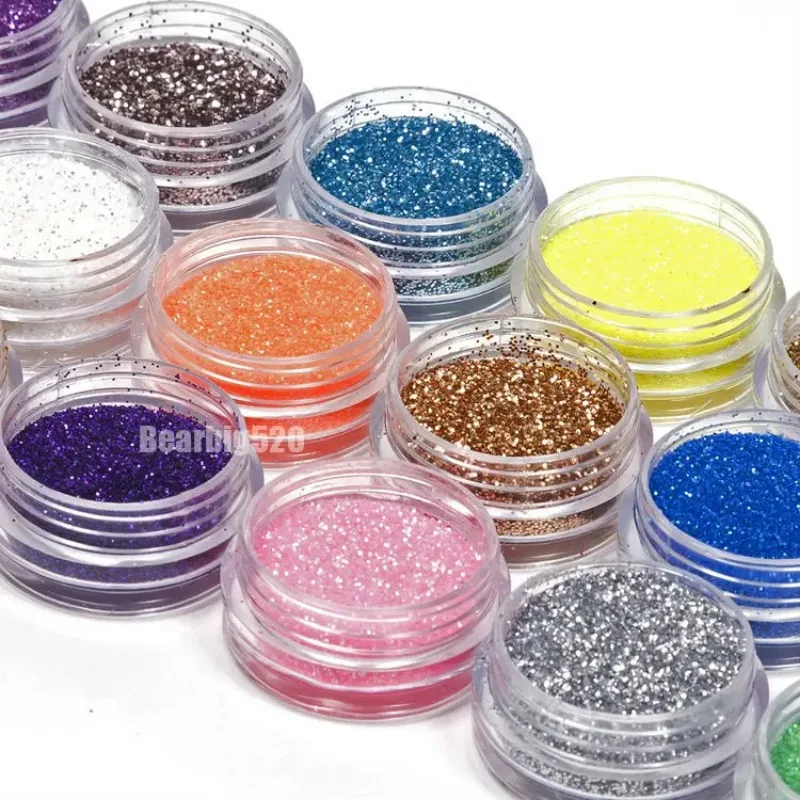 Pó de glitter para arte em unhas, pó composto de 18 cores para arte em unhas, com glitter ou pó acrílico, faça você mesmo