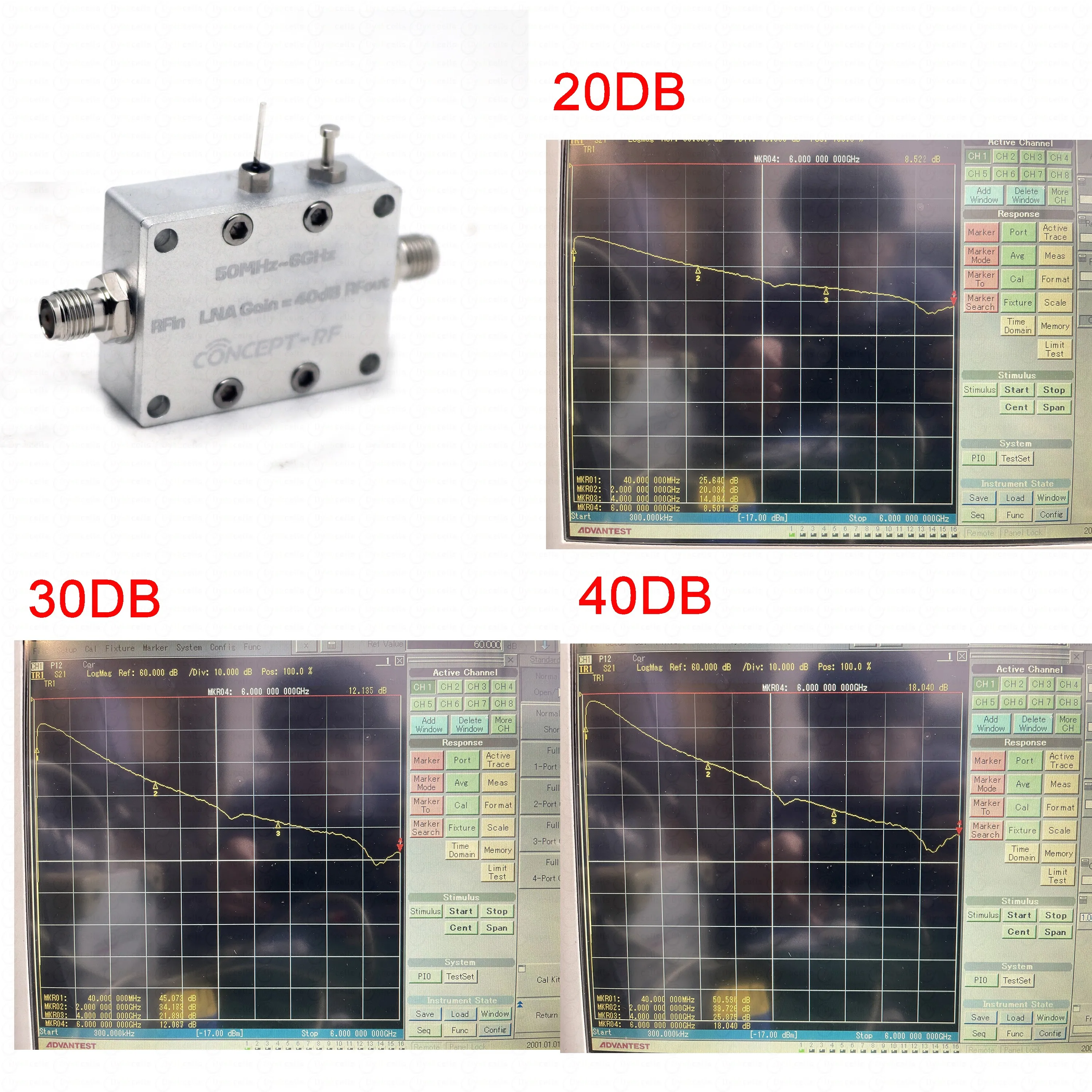 50Mhz-6GHZ 20DB 30db 40db Ultra Low Noise LNA Amplifier NF=0.4 Drive Receiver System RF Signal Amplification AM FM MW SDR Radio