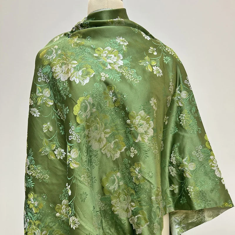 

Pre-Cut Vibrant Green Flowers Jacquard Brocade, Exquisite Oriental Floral Pattern for Gowns Coats Costumes Home Decor DIY Crafts