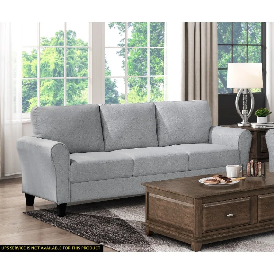 

Modern 1pc Sofa Dark Gray Textured Fabric Upholstered Rounded Arms Attached Cushions Transitional Living Room Furniture