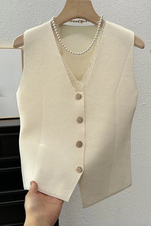 Summer New Korea Style Knitted V-Neck Top for Women with High Elasticity and Versatile Casual Camisole Sexy Sleeveless Vest Z916