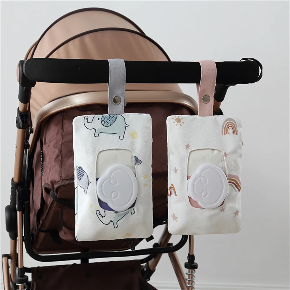 Baby Stroller Accessories Wet Wipes Case Extraction Flip Tissue Box Embroidery Quilted Towel Cover Newborn Hanging Bag for Cart