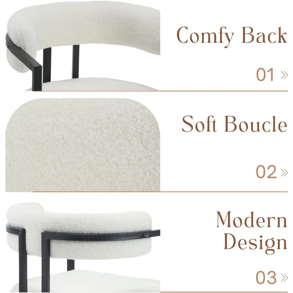 Set Kursi Bar Sherpa 30 Inci (2 Buah), Kursi Bar Modern Putih dengan Sandaran Nyaman, Kursi Makan Tinggi Berlapis Kain dengan Kaki Hitam
