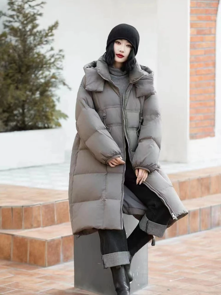 

Women's Winter Jacket Hooded Down Coats Simple Casual High-end Puffer Coats Windproof Thick Loose Warm Mid-length Down Parker