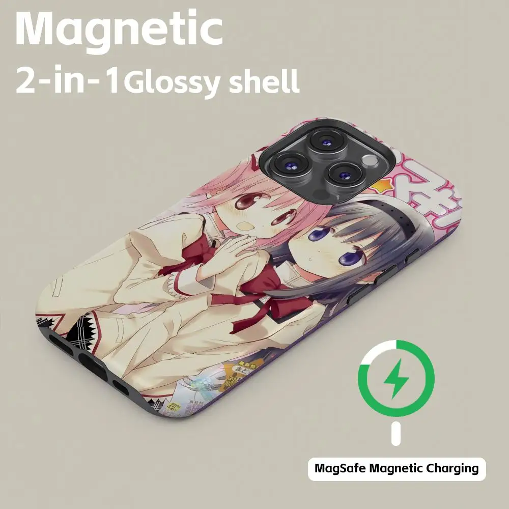 Japanese Cute Anime Girl Madoka  Phone Case Magnetic 2-in-1 Glossy shell For iPhone17 16e 16 15 14 13 12 11Pro Max Plus mini