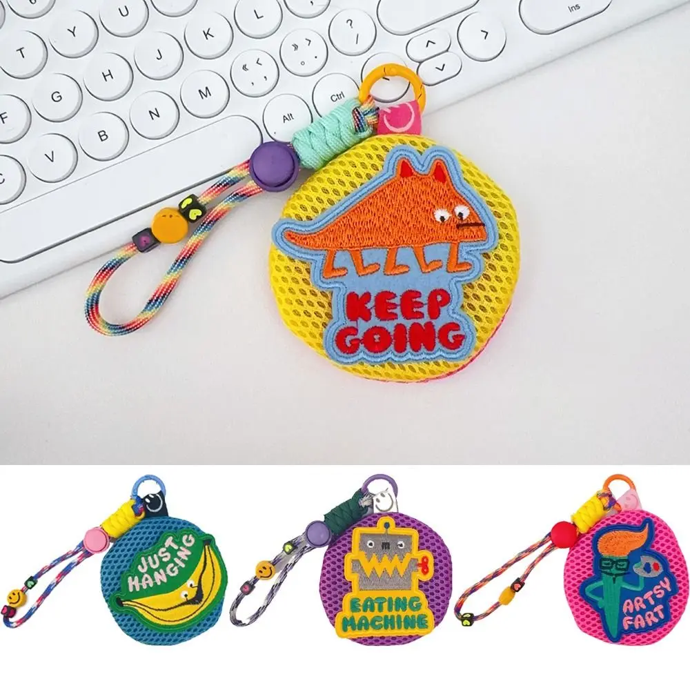 

Portable Small Mesh Pouch Keychain with Handle Rope Buckle Closure Headphones Organizer Breathable Round Anti-mosquito Bag