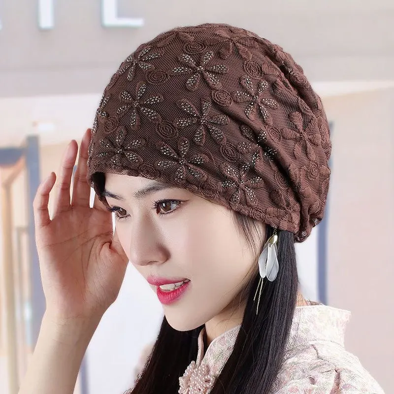 

Модная вышитая кружевная шапка со стразами — женская белая шапка-бандана для путешествий, закрывающая голову