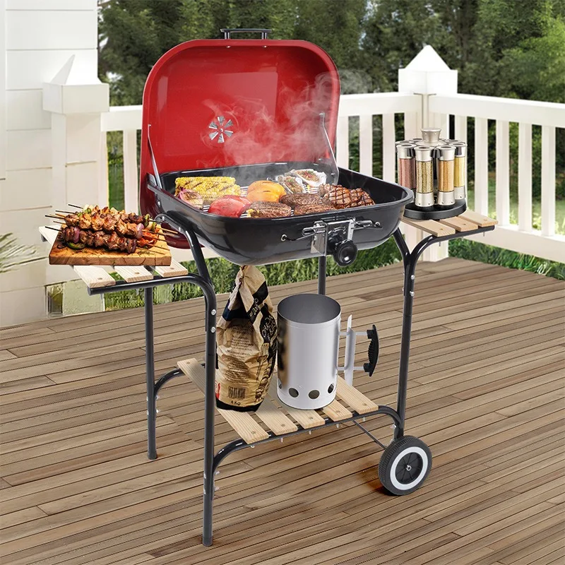 

22-Inch Adjustable Burger Grill American Outdoor Cart BBQ Grill Thickened Trolley