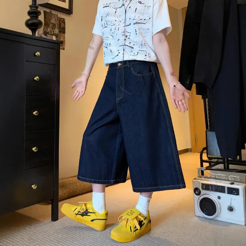 Men's and women's pants summer new outdoor retro sports printed pattern work pants versatile straight leg seven quarter jeans