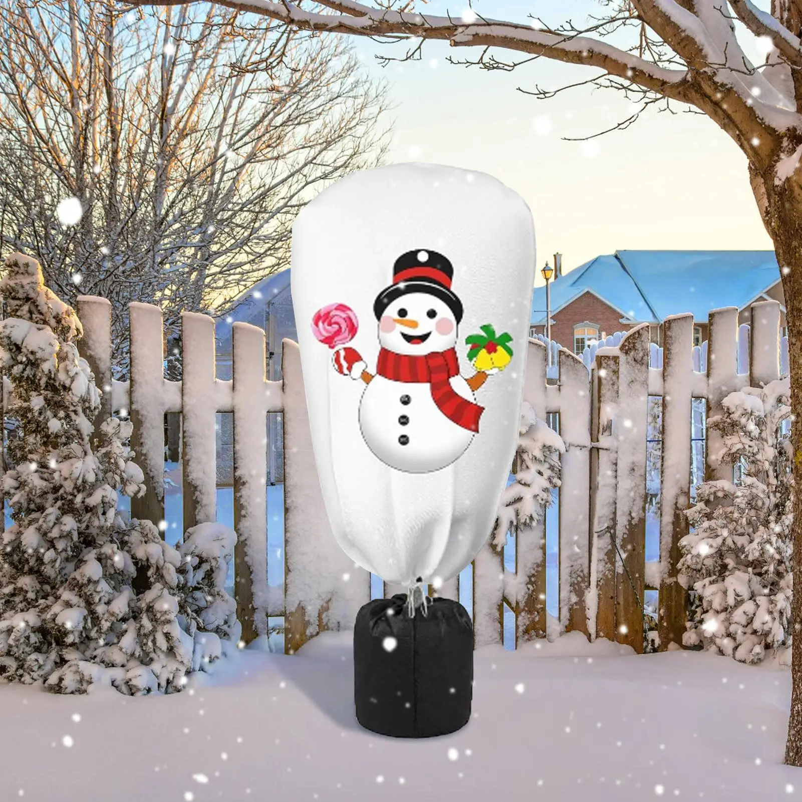 Plant Frost Protection Covers Christmas Prints Winter Plant Protector Non-Woven Fabric Breathable Guard With Drawstring And