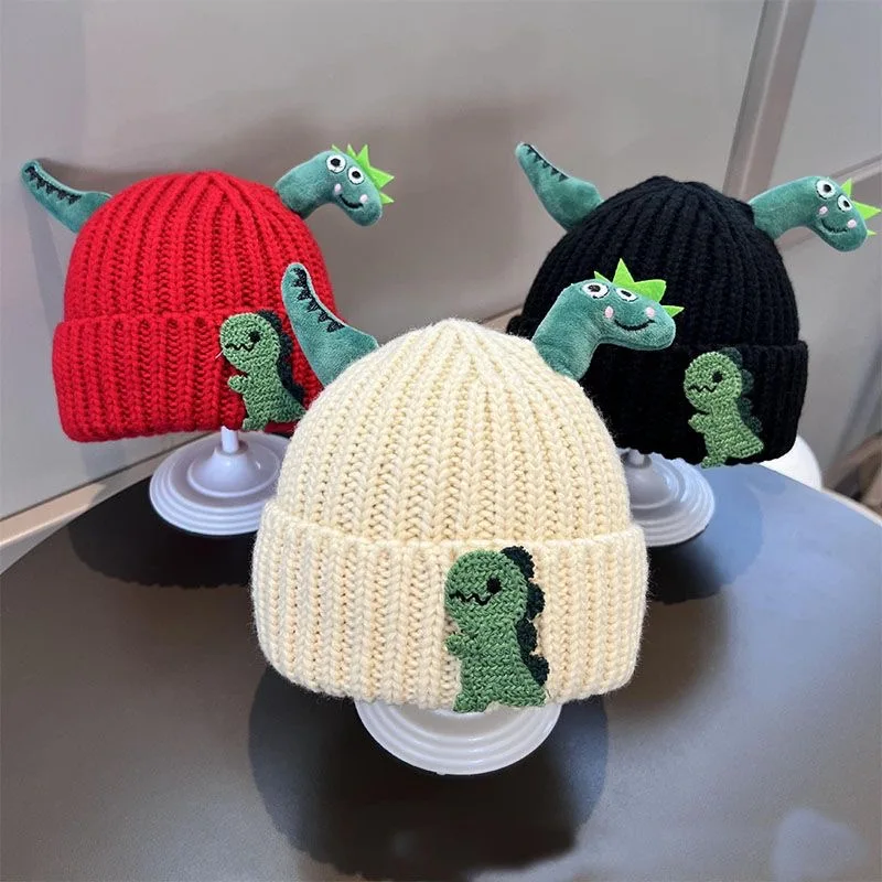 Baby autumn and winter hat cute super cute dinosaur modeling wool hat winter boys and girls warm pullover knitted