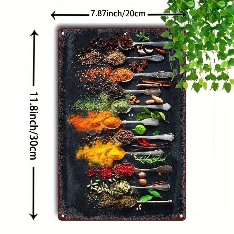 Vintage Spice Kitchen Metal Wall Art – Rustic Cooking Tin Sign for Kitchen, Bar or Cafe Decor, 8x12 Inch Plaque