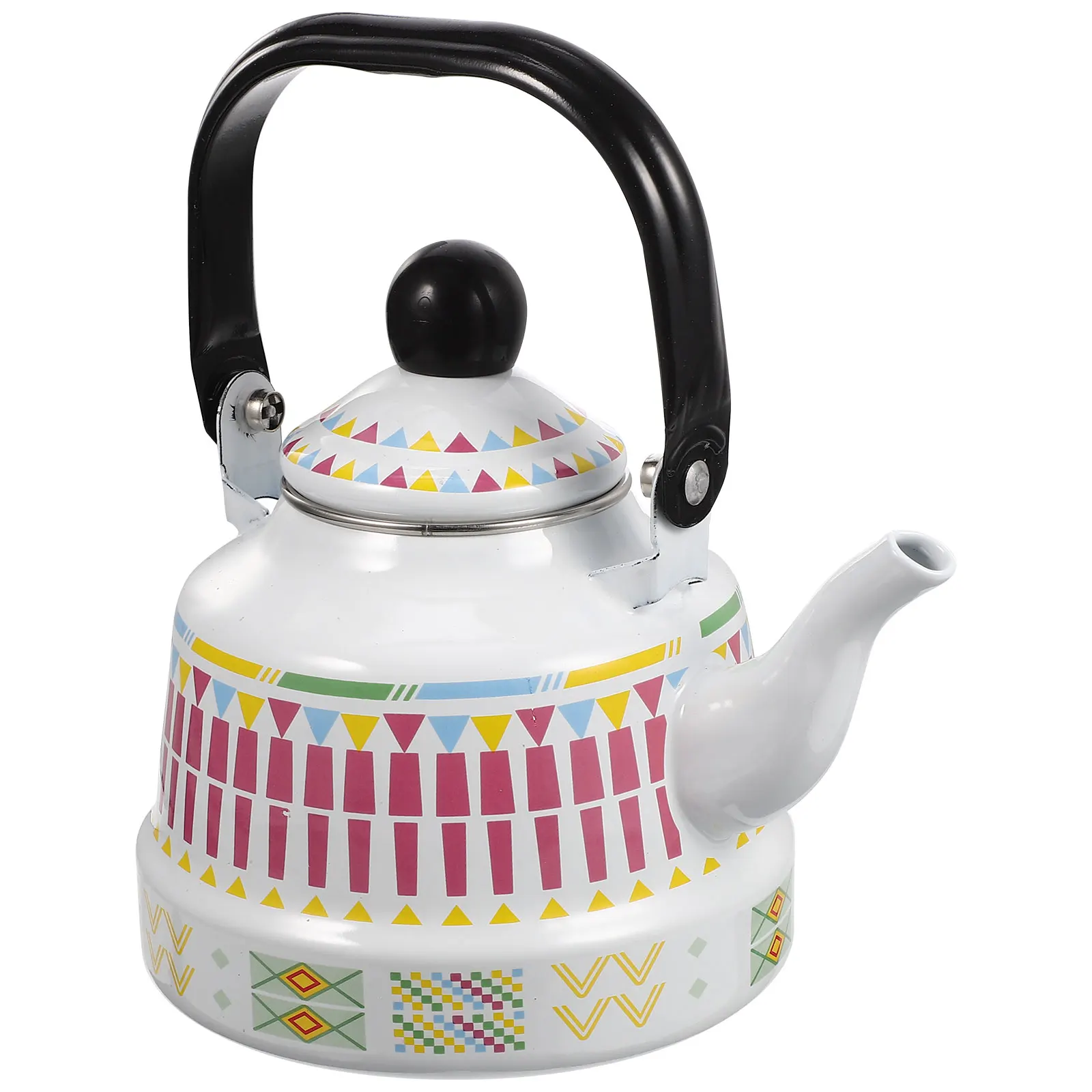 

Enamel Water Kettle Vintage Geometric Flower Clock Heating Tea Coffe Mulled Wine Stovetop Kettle Induction Gas Stove