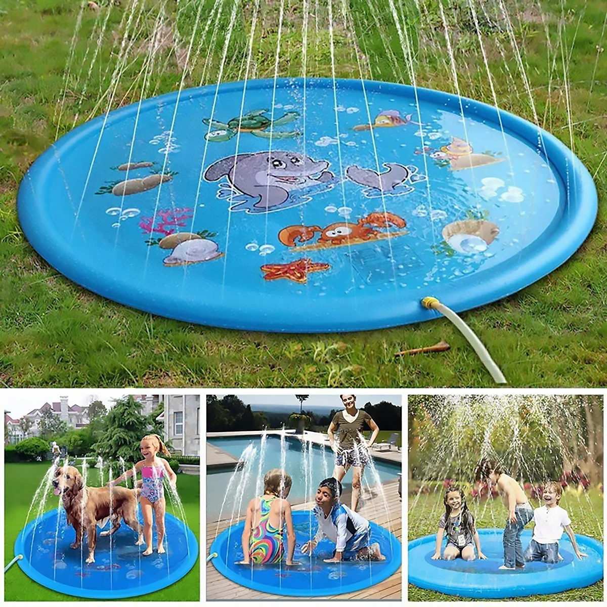 170cm Kids Outdoor Funny Toys Children Inflatable Round Water Splash Play Pools Playing Sprinkler Mat Yard Water Spray Pad