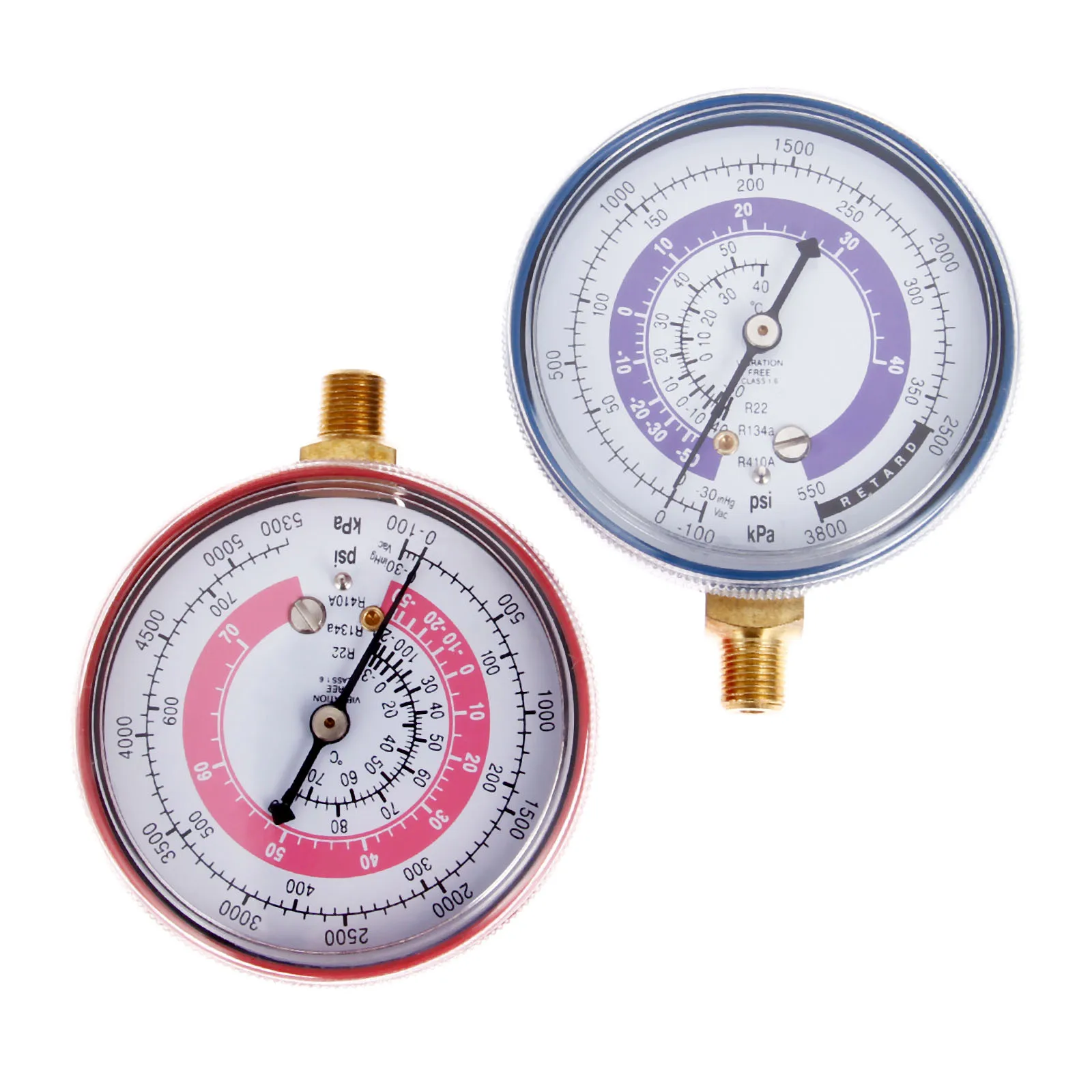 1 set Air Conditioner Refrigerant Low and High Pressure Gauge 70mm/2.7inch for R410A R134A R22 PSI PA AC Pressure Gauges