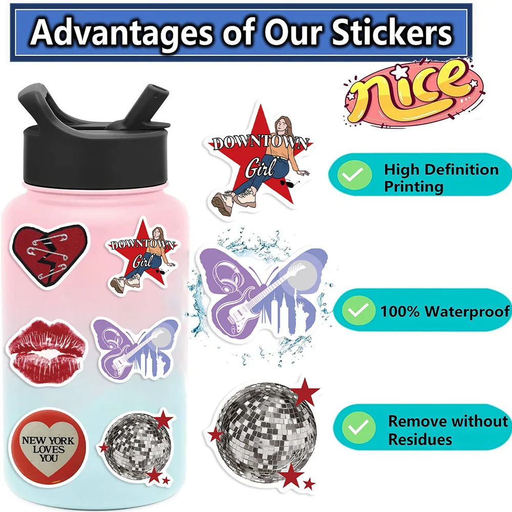 50PCS Downtown Y2K Girls Stickers Trendy Guitar Suitcase Phone Case Laptop Water Bottle Skateboard Decoration Waterproof Sticker image 4