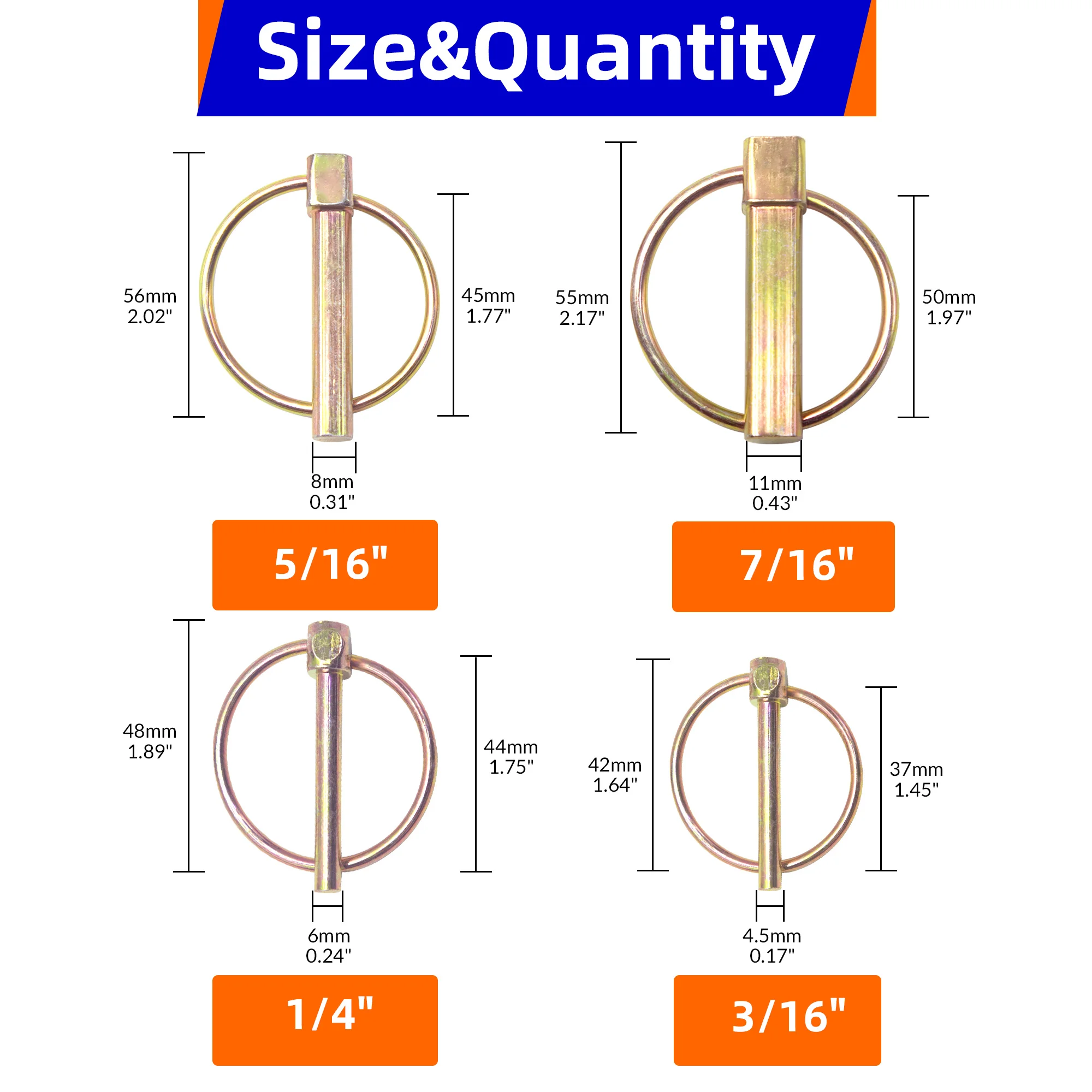 8PCS O-shape Lynch Pin Heavy Duty Steel Coupler Latch Ring Clip 1/4" 3/16" 5/16" 7/16" O Ring Round Arch Towing Hitch Hook Boat image 2