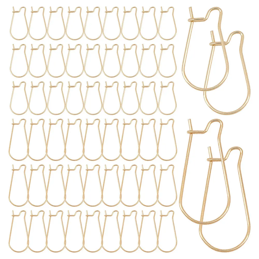 1 Box 60pcs Earring Hooks Stainless Steel Kidney Ear Wire Hook Earring Findings for Jewelry Making DIY Golden