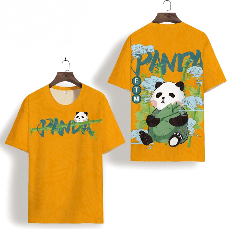 

3D Panda Bamboo Pattern Printing Unisex Short Sleeve Tees Tops Summer New Quality Hollow Breathable Icy Silky T Shirt Men XS-7XL