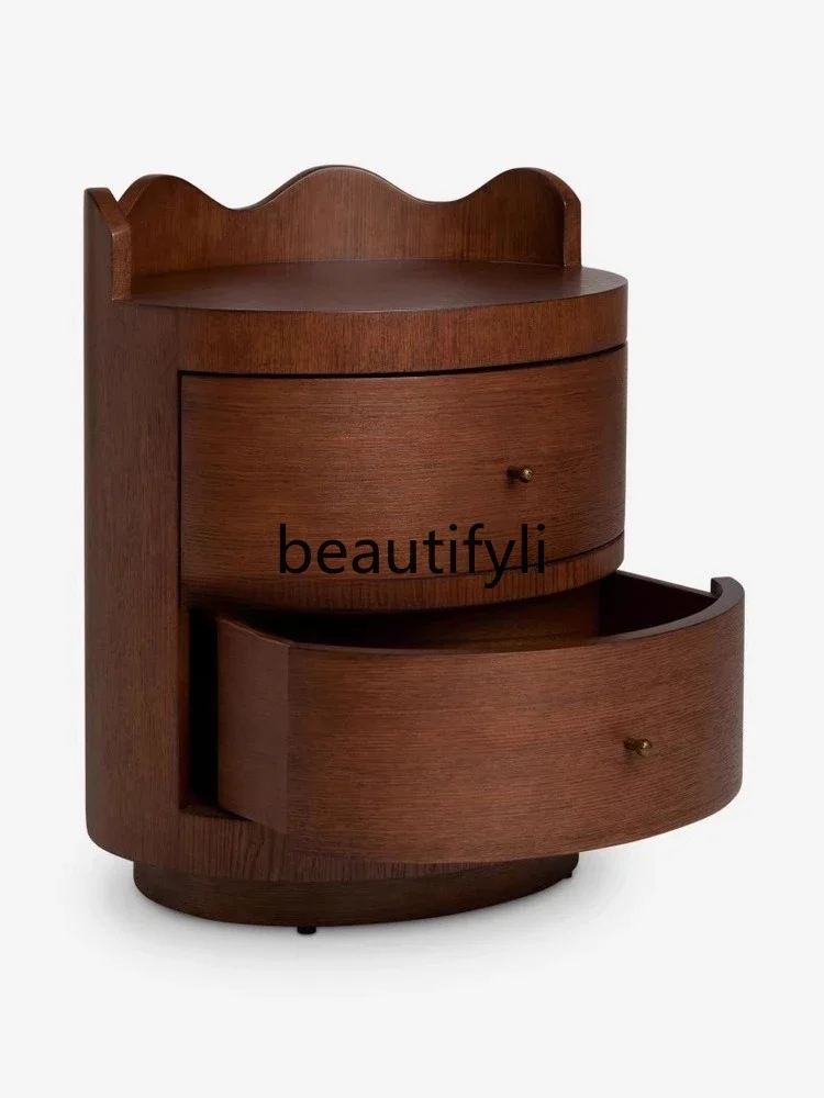 Solid wood little prince bedside table retro wavy storage locker