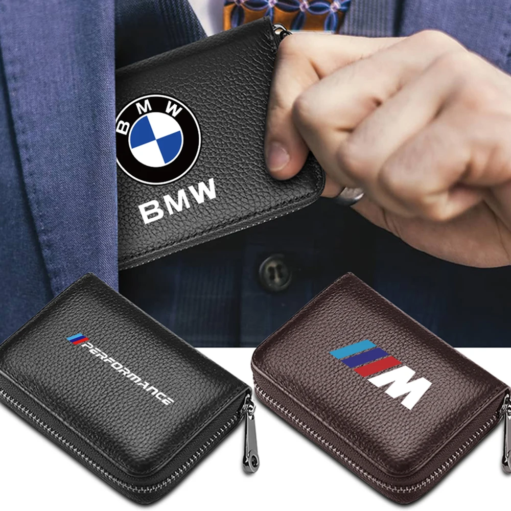 Car Logo Accessories Multi-functional Card Holder Leather Wallet Zipper Storage Bag For BMW M F10 F30 F20 E46 E91 Performance X1