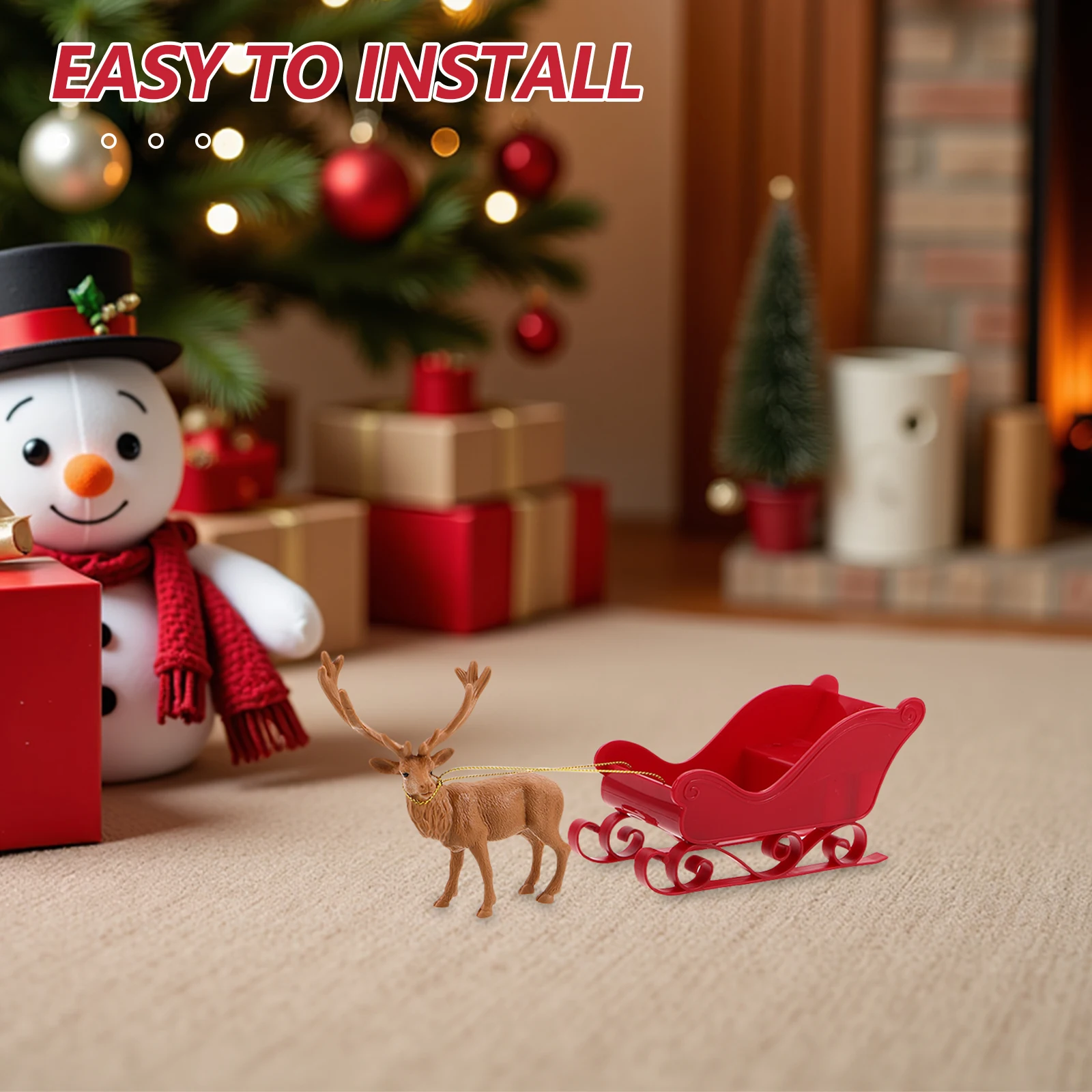 

1 Set Christmas Reindeer Santa Table Decor Elk Sculpture Holiday Sleigh Decoration Christmas Tabletop Decor Shelf Mantel Sleigh