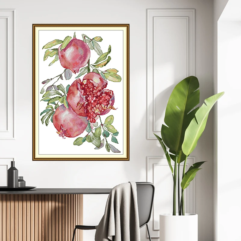 

Cross Stitch Kit Aida Cloth 14CT/16CT/11CT Handmade Embroidery Set for Home Decor Gift Joy Sunday Watercolor Red Pomegranate