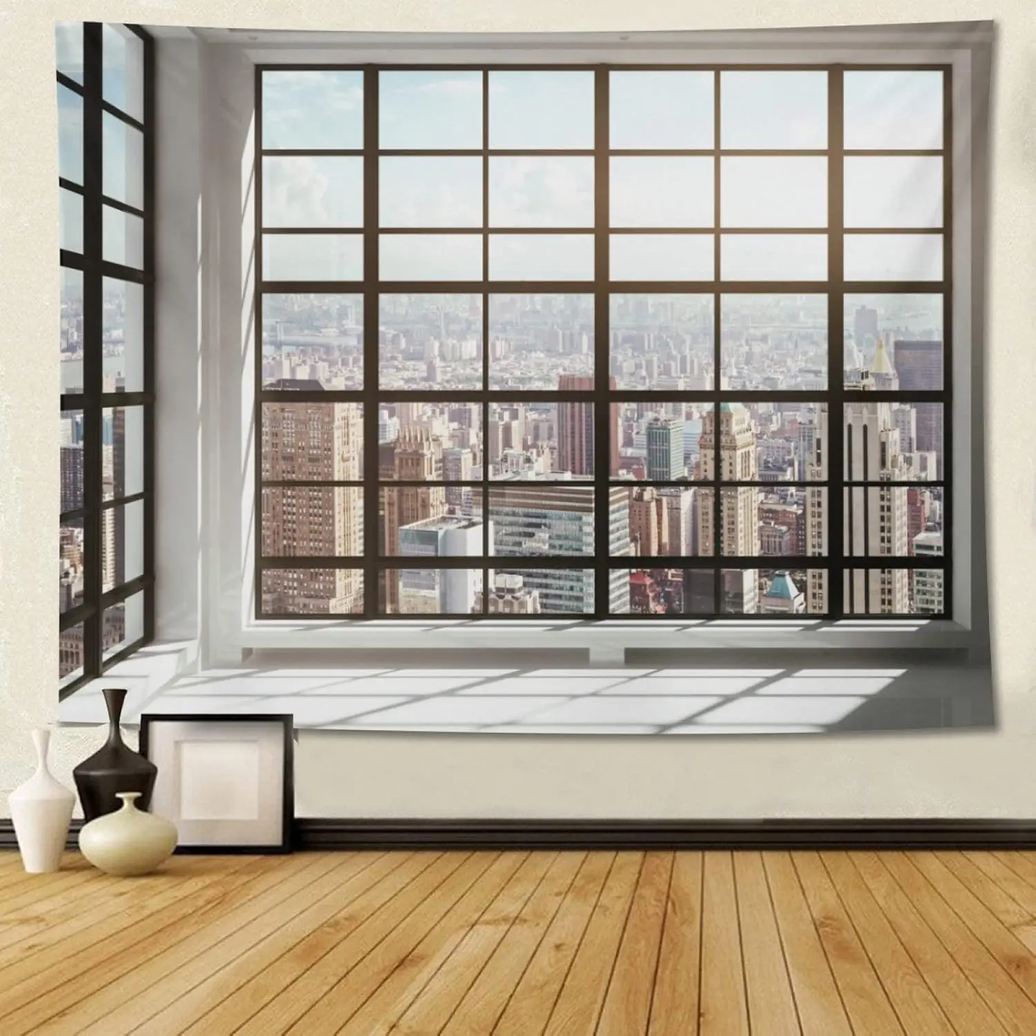 City Tapestry  Window View Landscape Wall Hanging Party Decorations Home Decor For Bedroom Living Room Dorm (200 X 150cm)