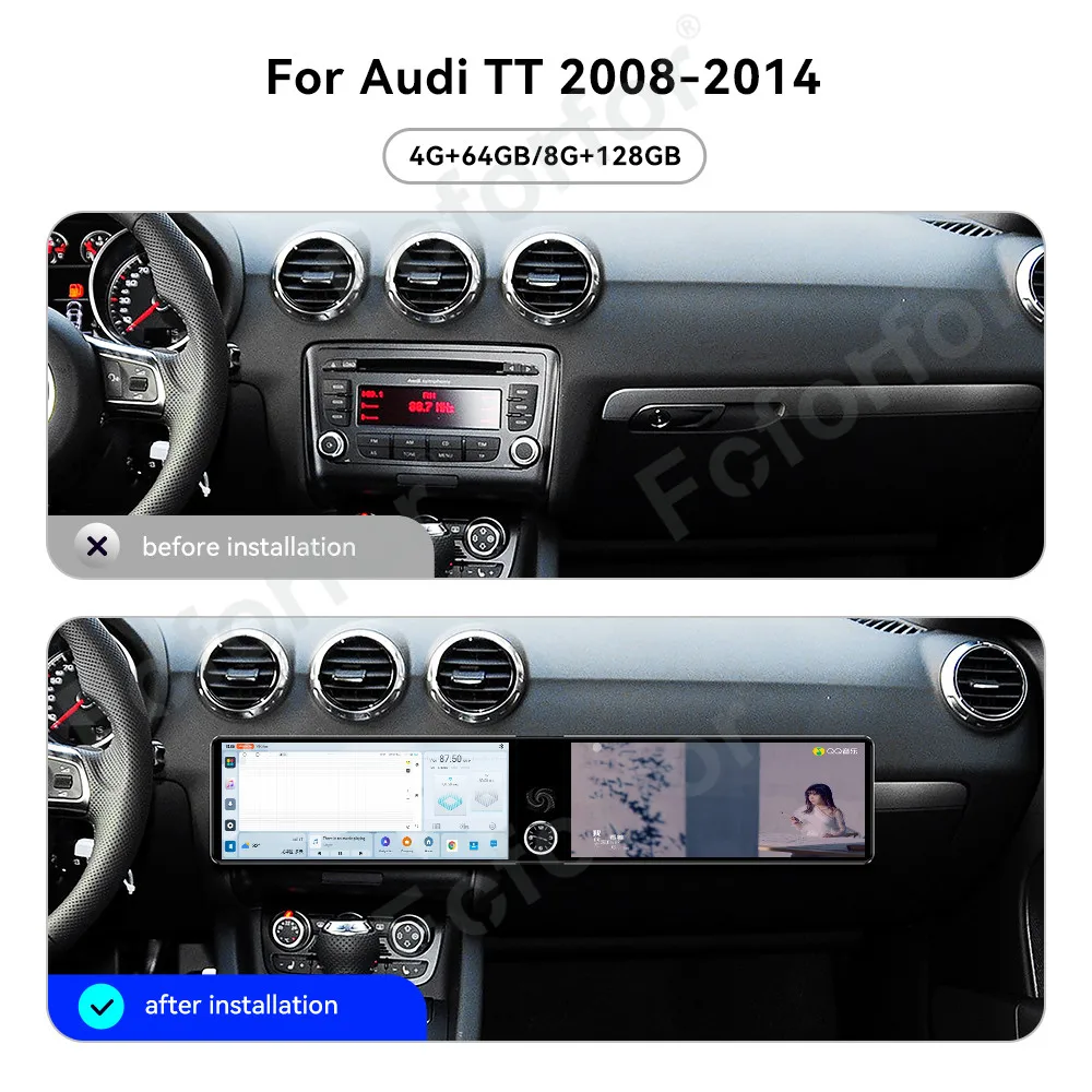 Dual Screen 12.3'' inch Carplay Android 14 Car GPS Navigation For Audi TT 2008-2014 Head Unit Multimedia Player Car Radio