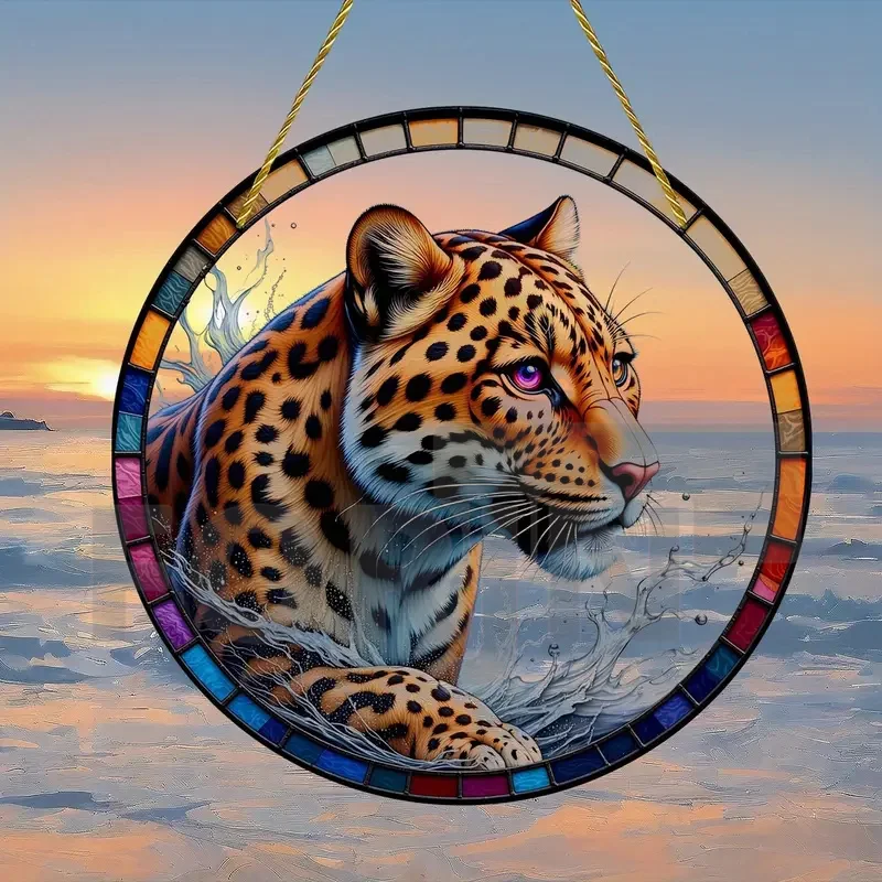 Animal World Elephants,lions,leopards Suncatcher,round Acrylic Translucent Window Hanging Sign,Home&room,Yard Farmhouse Decor
