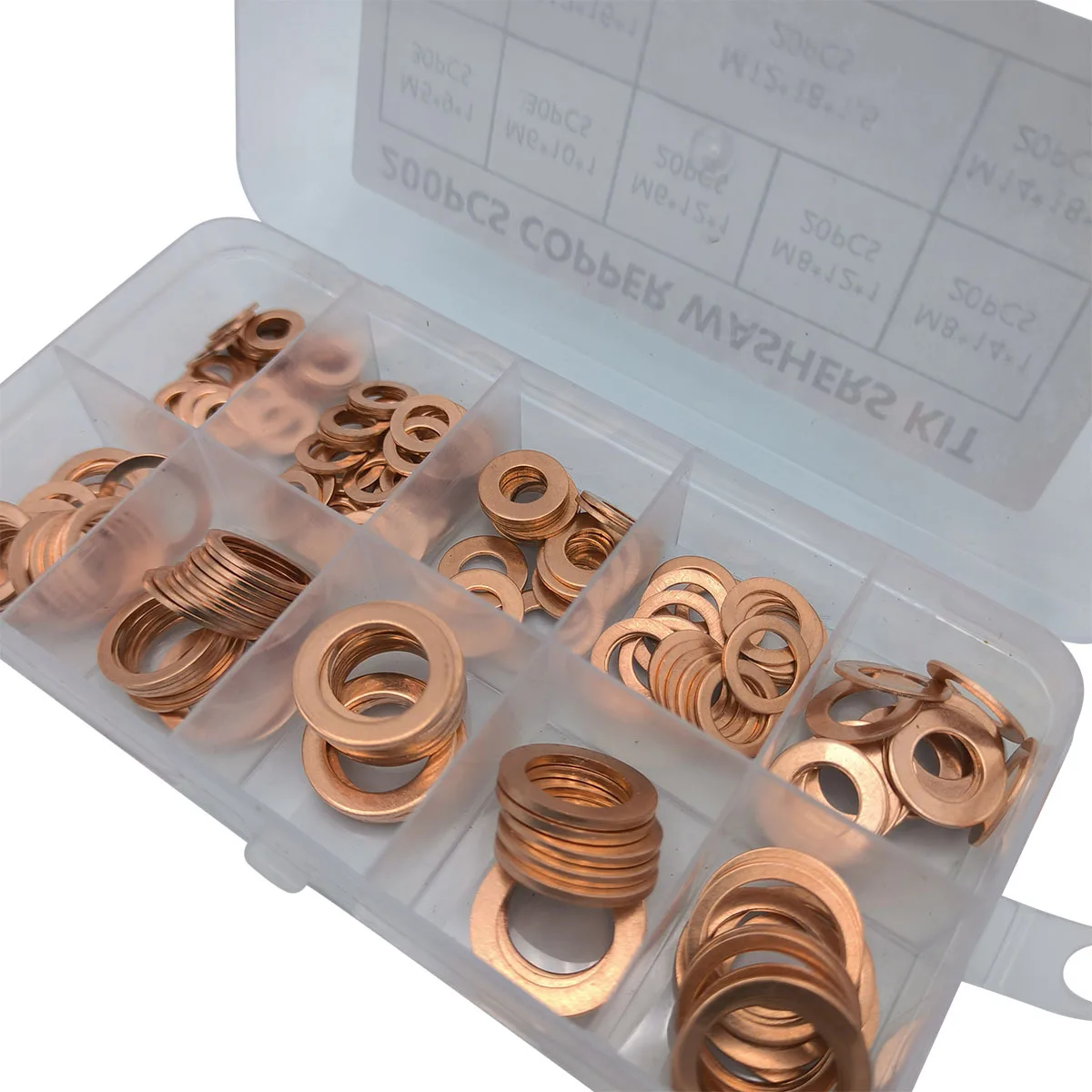 200pcs Purple Copper Gasket M5-M14 Purple Copper Oil Seal Gasket Box with O-shaped Sealing Gasket