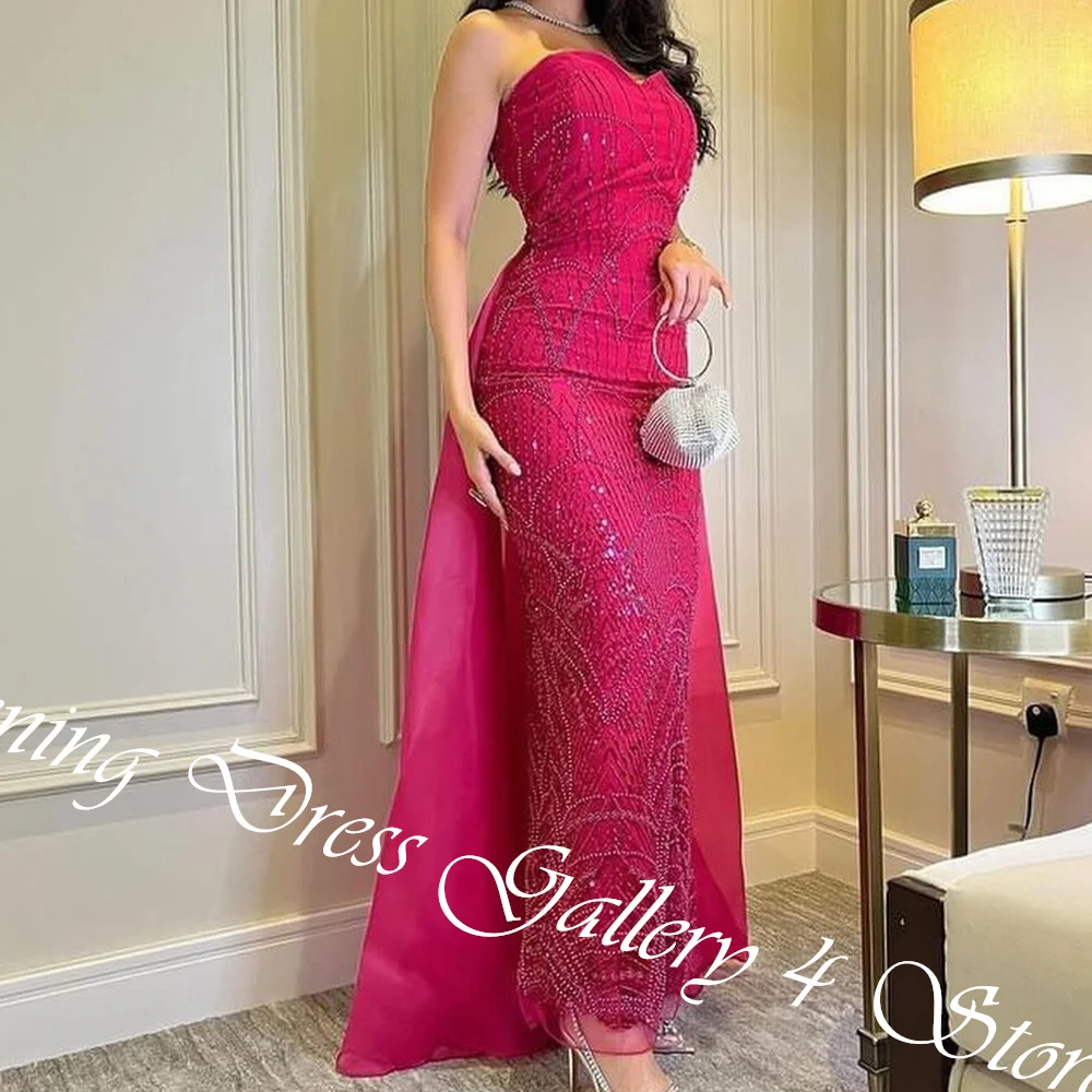 Customized  Delicate  Sequined Beading Strapless Ankle Length Straight платье вечернее Satin Sleeveless Vestidos Para M image 3