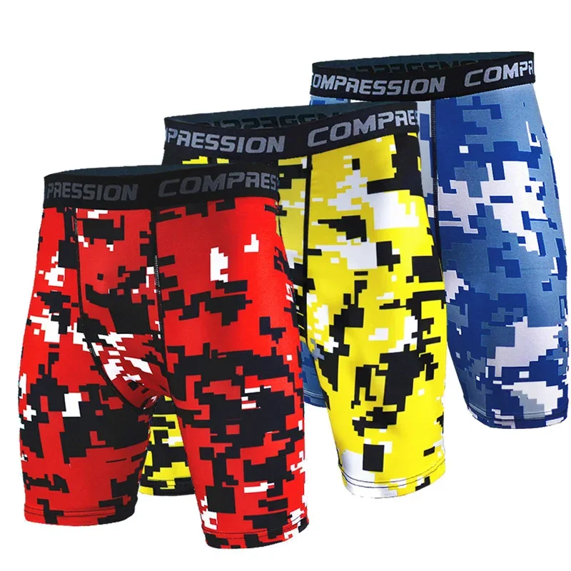 Male Muscle Sport Elastic Running Shorts Compression Shorts Men Camouflage Printed Bodybuilding Tights Men Fitness Gyms Shorts