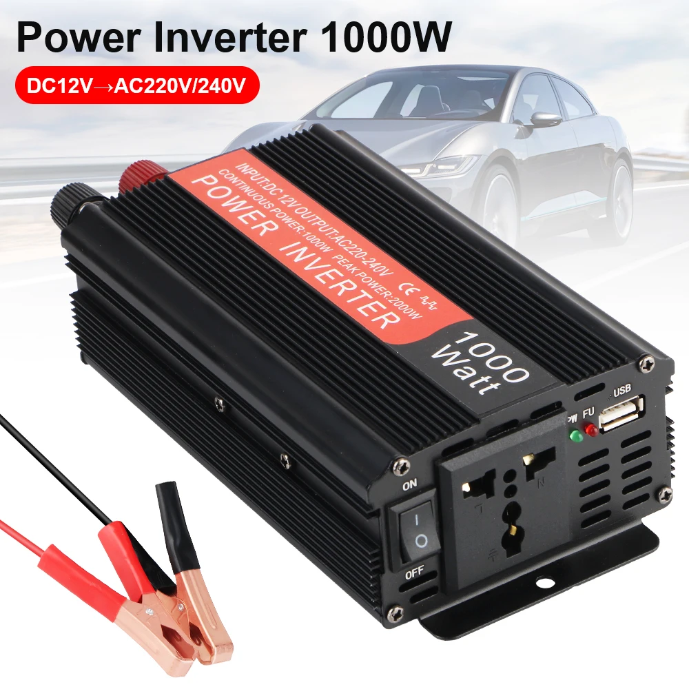 

From 12V To 220V Transformer Socket With USB 1000W Modified Sine Wave Inverter with Smart Fan Universal Car Voltage Converter