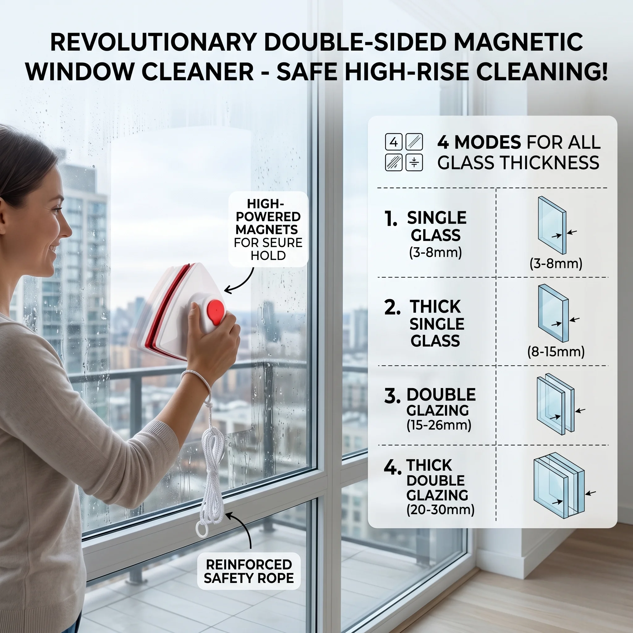 2024 Household Office Special Window Cleaner Magnetic Glass Window Cleaning Tool Automatic Water Discharge Double-layer Wiper