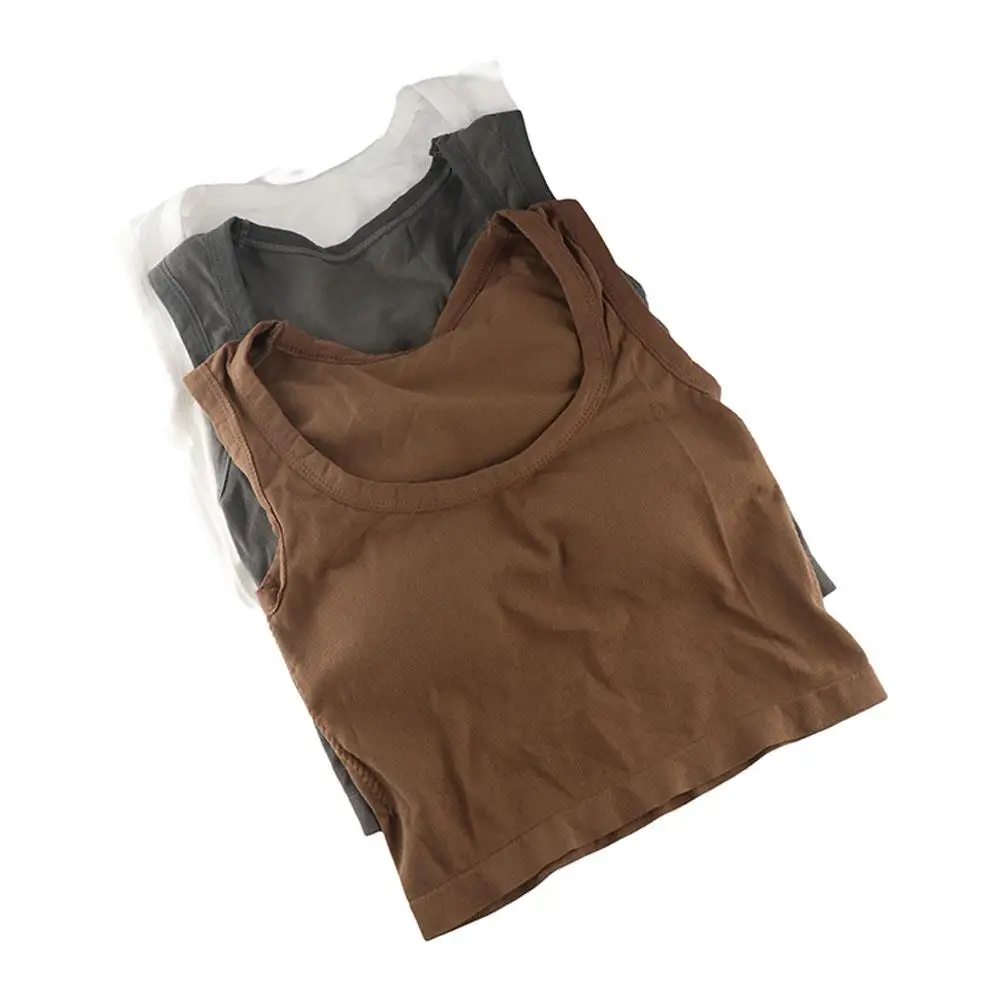 

With Chest Pads Bra Square Collar Sleeveles Camisole Black White Grey Solid Color Sexy Square Tank Top Vest