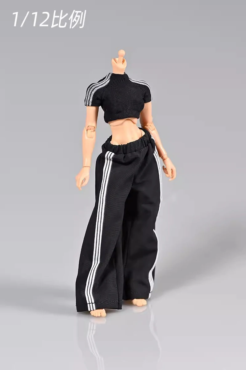 1/12 Scale Feamle Sport Suit Tight Short Style T-shirt Wide Leg Long Pants Clothing Set for 6inch Action Figure Body Model