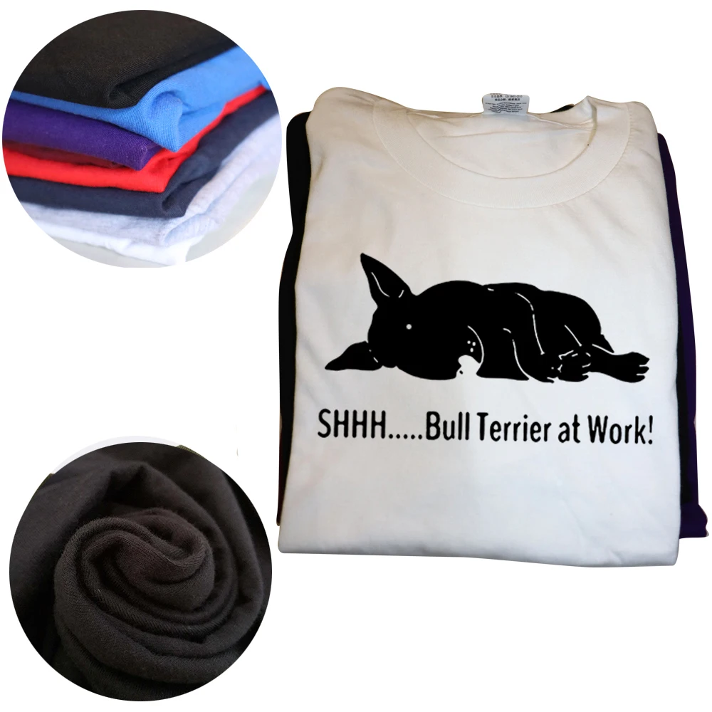 Funny Bull Terrier At Work T Shirts Graphic Fashion New Cotton Short Sleeve O-Neck Dog Dad Dogfather Gift Hip Hop T-shirt