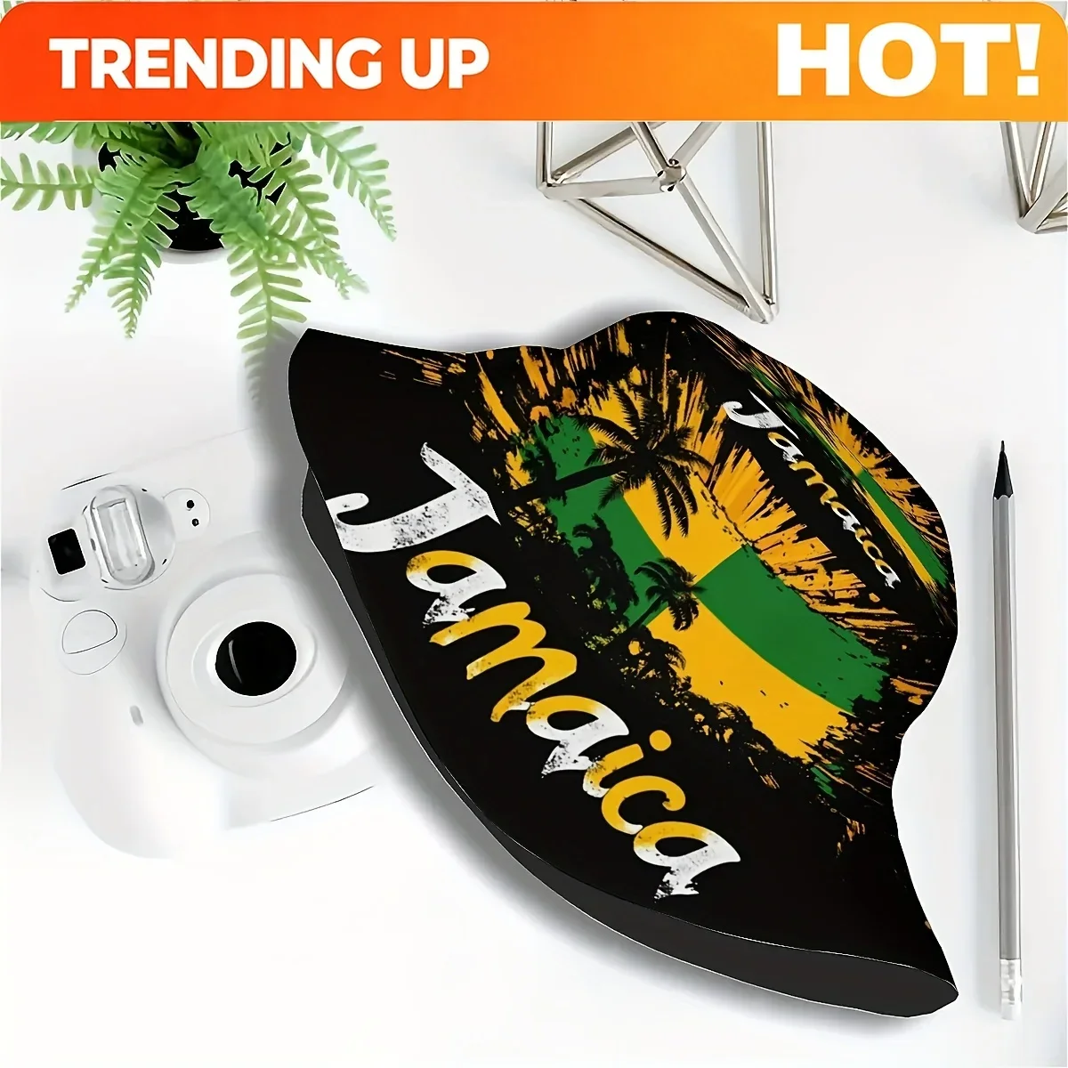 Customization 1pc Jamaica Independence Day Bucket Hat - Funky Unisex Sun Hat With Yellow-Green Coconut Tree & Bold JAMAICA Print