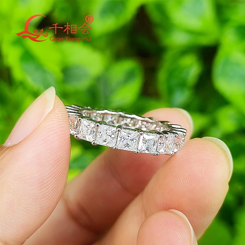 square 3.5mm Tension setting Eternity Band D white vvs moissanite 925 Sterling Silver Ring Jewelry Rings Engagement Ladies men