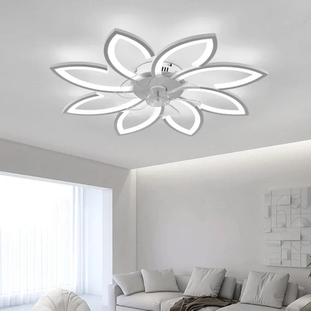 

Remote Control LED Intelligent Ceiling Fan Light Flower Pendant Light Color Dimming Living Room Pendant Light Home Decoration