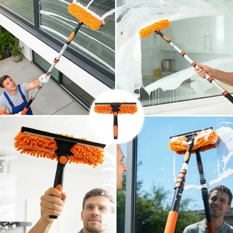 High pole cleaning duster set with aluminum telescopic rod