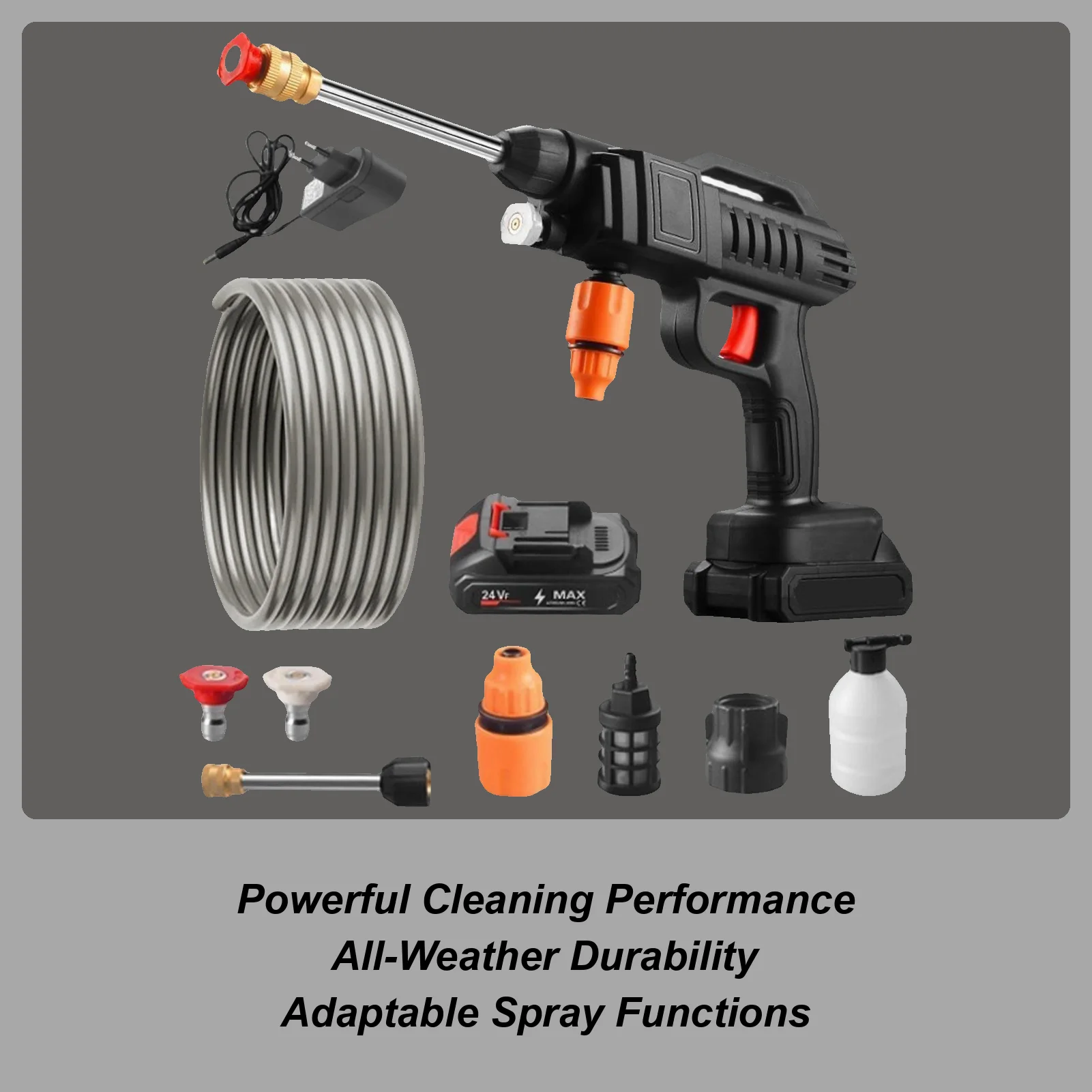 

Портативная мойка высокого давления, беспроводной инструмент для очистки, перезаряжаемая автомобильная мойка высокого давления со шлангом 16,4 фута для автомобиля, дома, сада, улицы