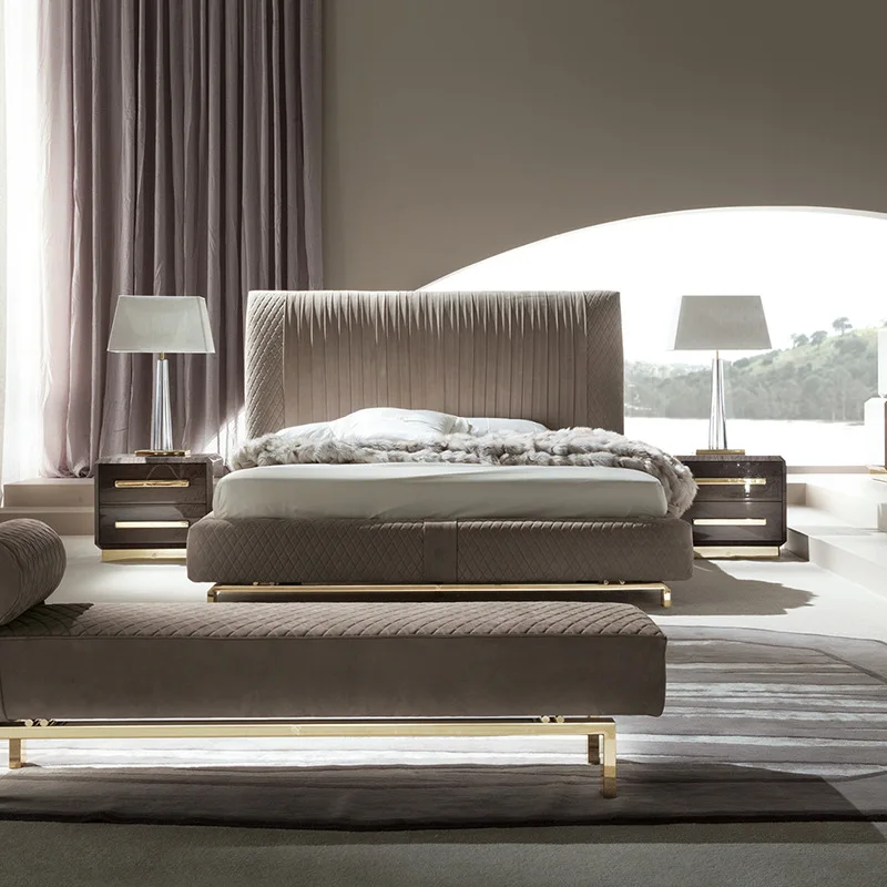 

Designer luxury queen fabric double bed Italian minimalist light luxury 2 meters * 2 meters large bed