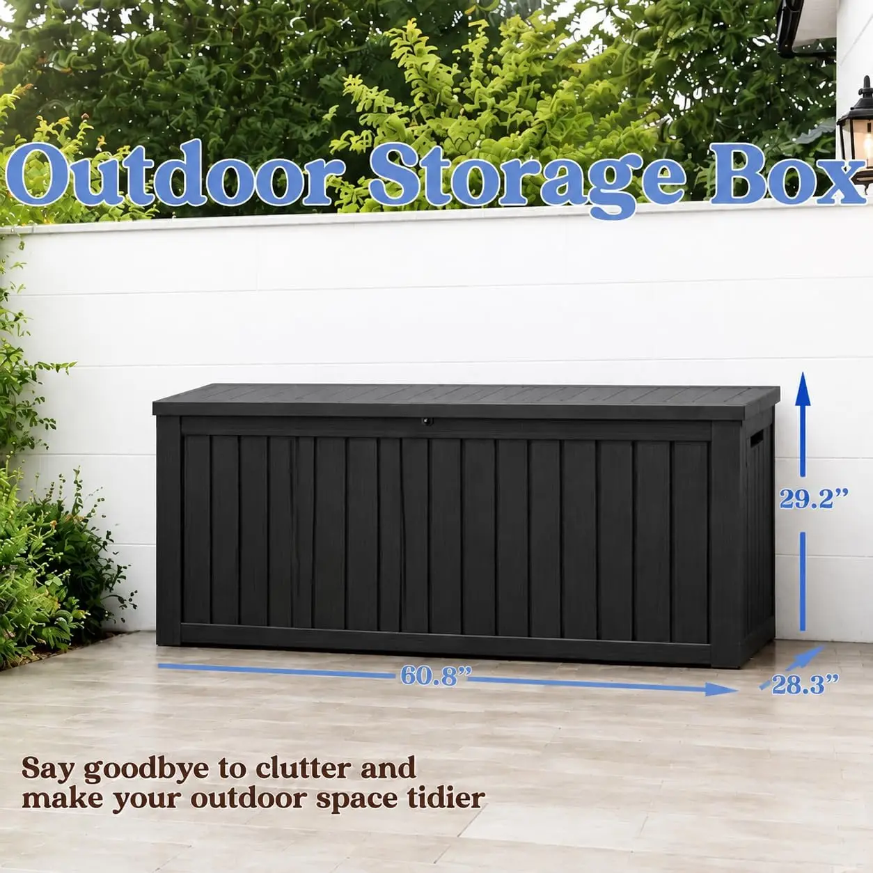 Resin Weather‑Resistant Deck Storage Box with Lockable Lid, Large Capacity Indoor & Outdoor Organizer Container for Patio Backyard Poolside, Black, 200 Gallon